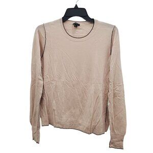 Ann Taylor Women's Beige Black Contrast Stitch Lightweight Wool Knit Top Shirt M